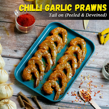 Chilli Garlic Tiger Prawns with tail on (Peeled & Deveined) Nt. Wt. 250g (10-12 pcs)