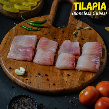 Tilapia (Jalebi) Fish Boneless Cubes Nt. Wt. 300g (12-14 pcs)