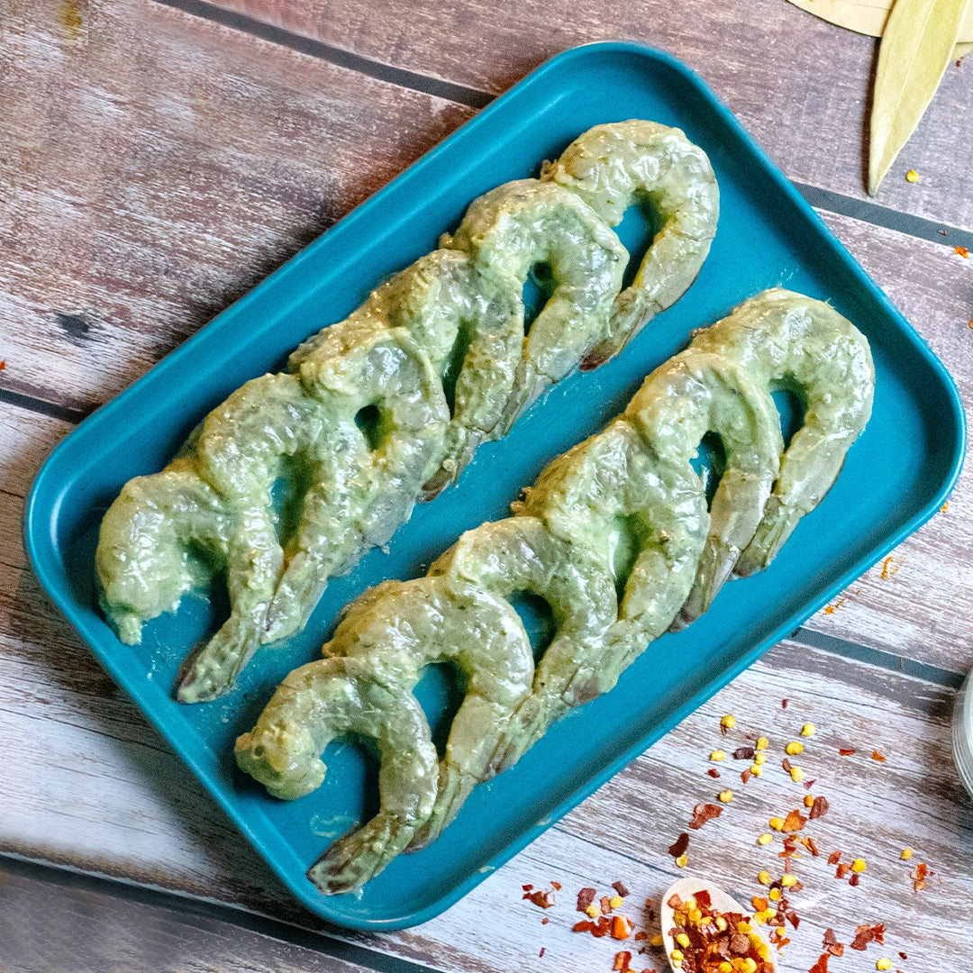 Garden Mint Tiger Prawns with tail on (Peeled & Deveined) Nt. Wt. 250g (10-12 pcs)