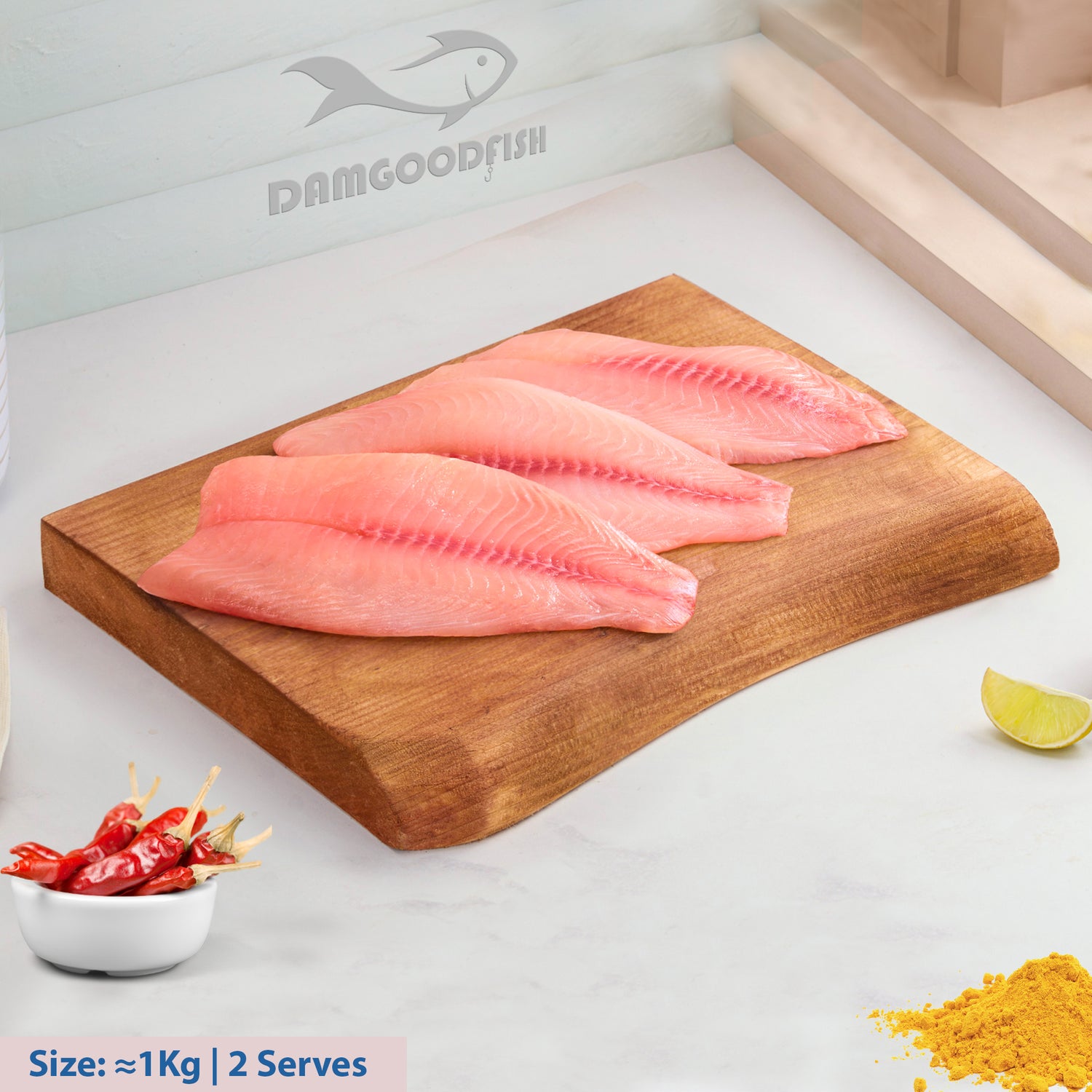 Tilapia (Jalebi) Fish Large Boneless Fillets Nt. wt. 300g Dam Good Fish