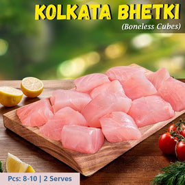 Kolkata Bhetki (Sea Bass, Barramundi) Boneless Cubes w/o Skin Nt. Wt. 300g