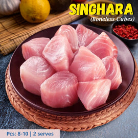 Singhara (Aar) Fish Boneless Cubes size 2 kg Nt. Wt. 300g