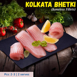 Kolkata Bhetki (Sea Bass, Barramundi, size 2 kg) Fish Boneless Fillets Nt. Wt. 300g