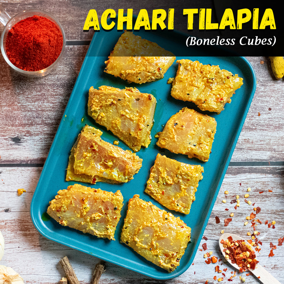 Achari Tilapia Boneless Cubes Nt. Wt. 300g (10-12 pcs)