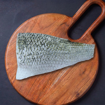 Kolkata Bhetki (Sea Bass, Barramundi, size 2 kg) Fish Boneless Fillets with Skin Nt. Wt. 300g (1 piece)