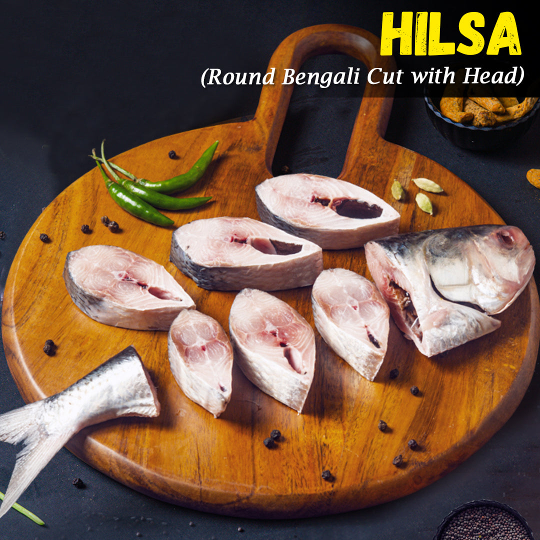 Hilsa(Padma Ilish) Fish Big Round Bengali Cut with Head Nt. Wt. 700g-750g