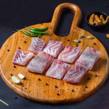 Kolkata Bhetki (Sea Bass, Barramundi) Boneless Cubes w/o Skin Nt. Wt. 300g (8-10 pcs)