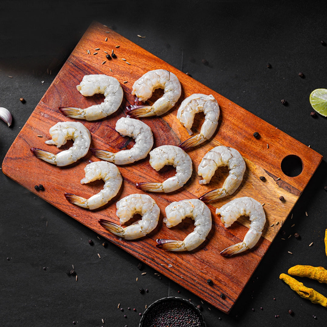 Garden Mint Tiger Prawns with tail on (Peeled & Deveined) Nt. Wt. 250g (10-12 pcs)