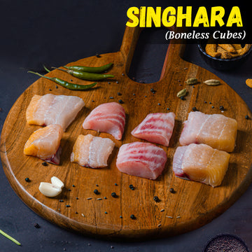 Singhara (Aar) Fish Boneless Cubes size 2 kg Nt. Wt. 300g (8-10 pcs)