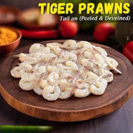 Tiger Prawns with tail on (Peeled & Deveined) Nt. Wt. 250g (13-15 pcs)