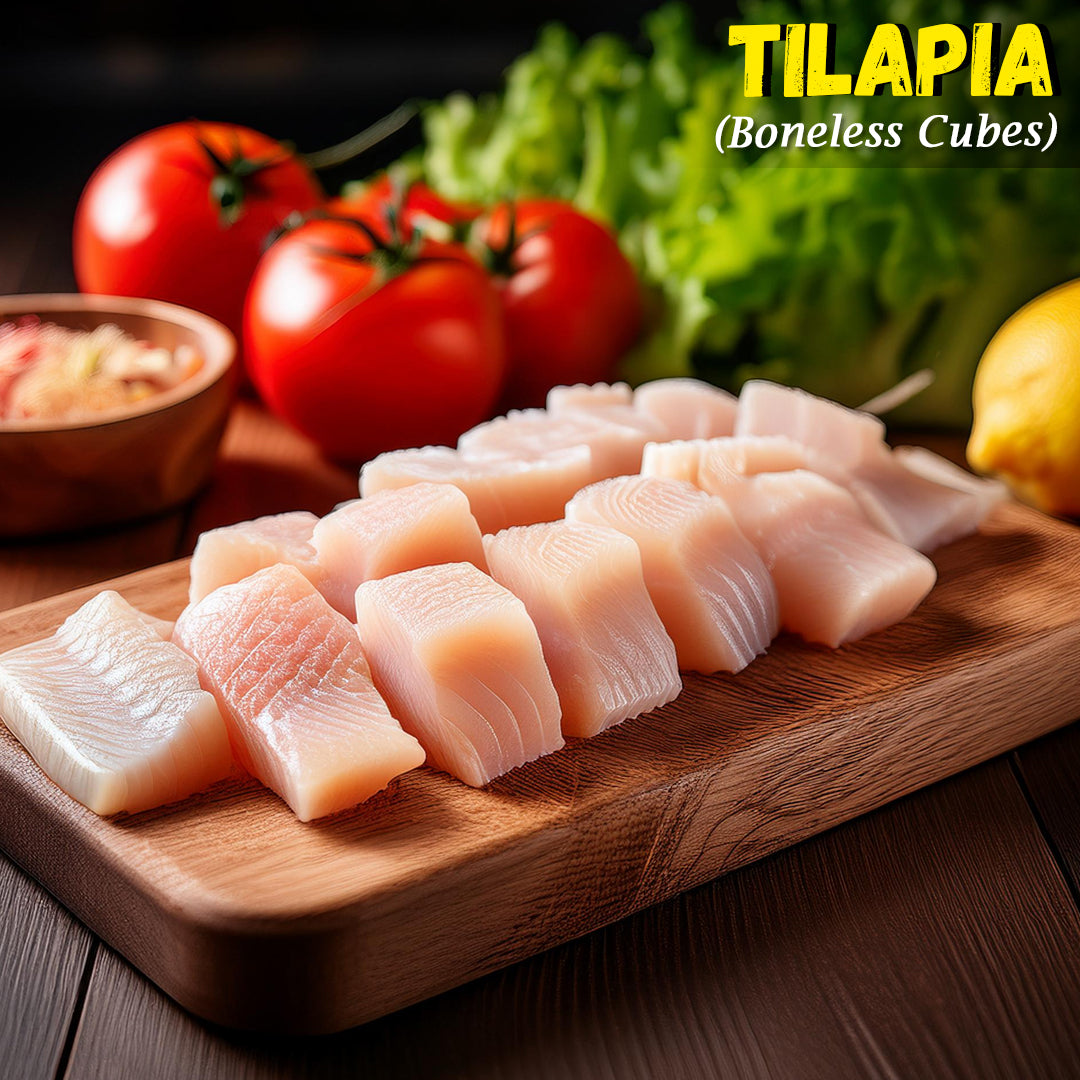 Tilapia (Jalebi) Fish Boneless Cubes Nt. Wt. 300g (12-14 pcs) – Dam ...