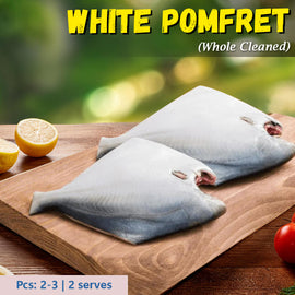 White Pomfret Whole Cleaned Nt. Wt. 400g-450g (2-3 pcs)